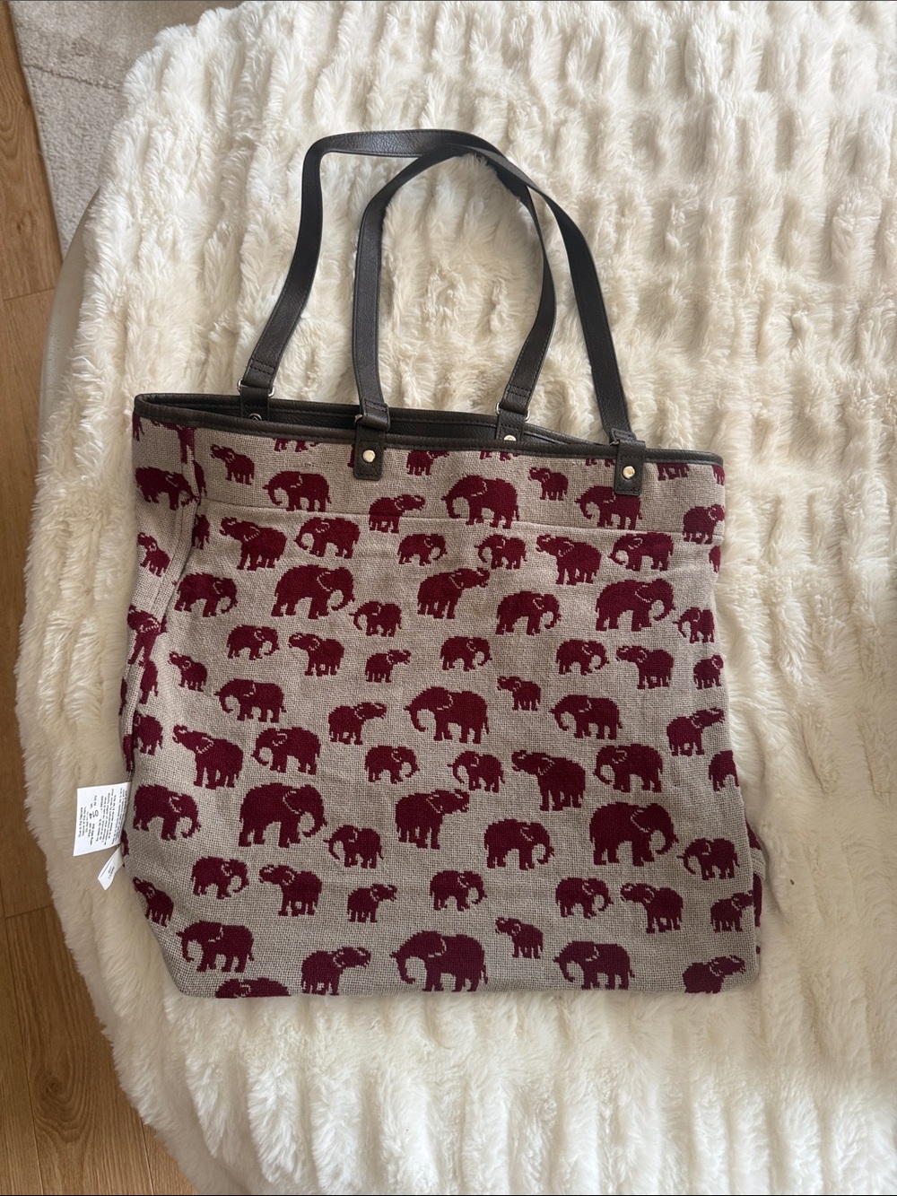 Jewel by Thirty-One Reversible Elephant Tote Bag Burgundy Brown
